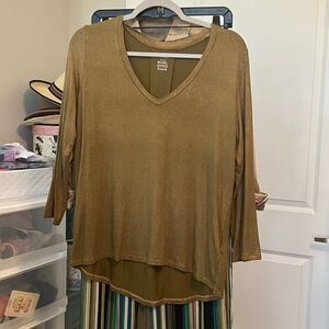 Elegant Metallic Long Sleeve V-Neck Top